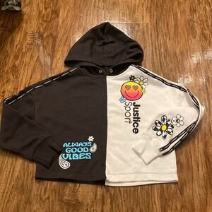 Justice Sport Girls Sweatshirt Colorblock Black daisy smile active